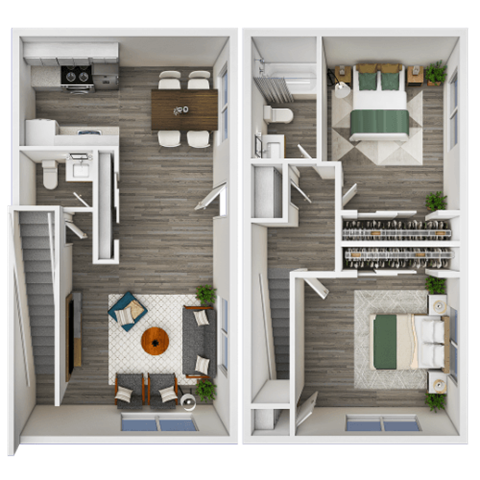 Floor plan for 2 beds, 1.5 baths, 850 sqft